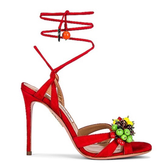 Aquazzura Tutti Frutti Sandal 105 in Suede Lipstick SZ 36 NIB - Picture 2 of 10